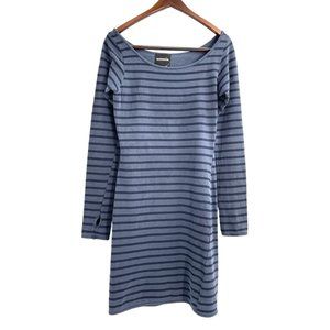 MONROW Blue Striped Sweater Dress Womens Size Large Thumb Holes 100% Cotton